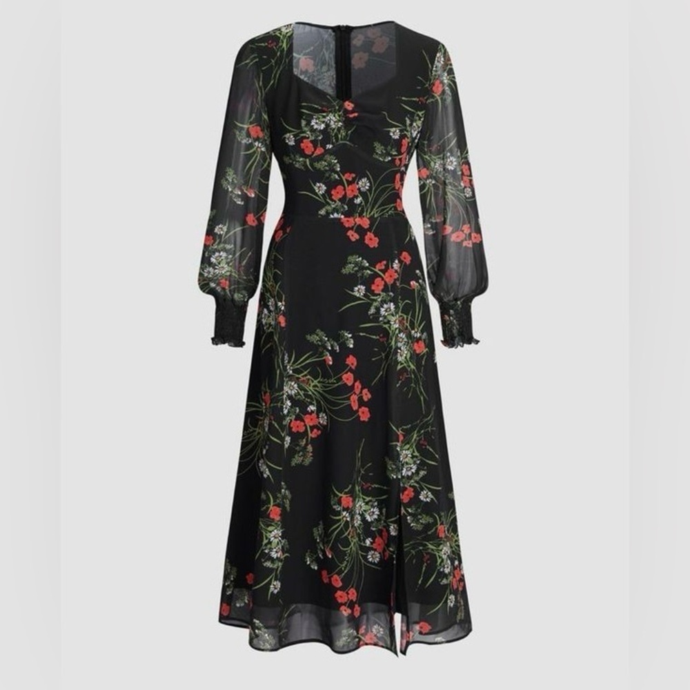NWT Commense Women’s Floral Chiffon Ruffle Midi Dress Black/Red Size S